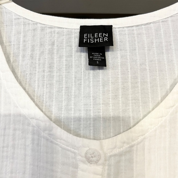 EUC Eileen Fisher Organic Cotton Button Front Tunic Top Blouse Shirt White SMALL - Picture 3 of 3